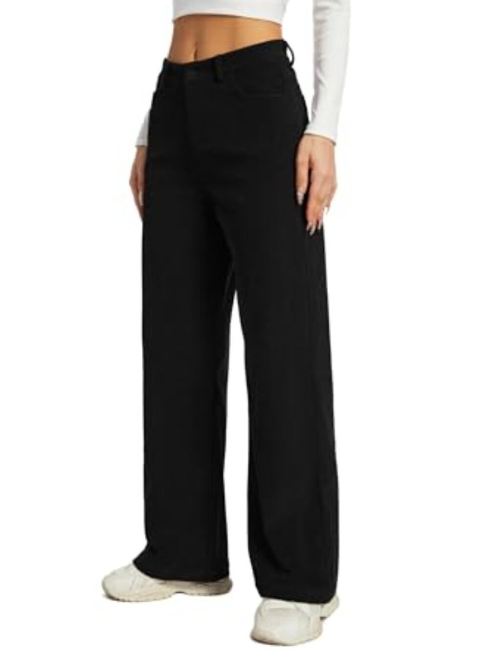 Corduroy Wide Leg Pants Mid Rise Loose Fit Casual Trousers for Work - Picture 2 of 7